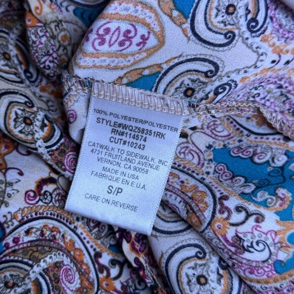 Pleione Blouse Small Womens Anthropologie Boho Chic Art Poly Top Cap Sleeve - Picture 6 of 6